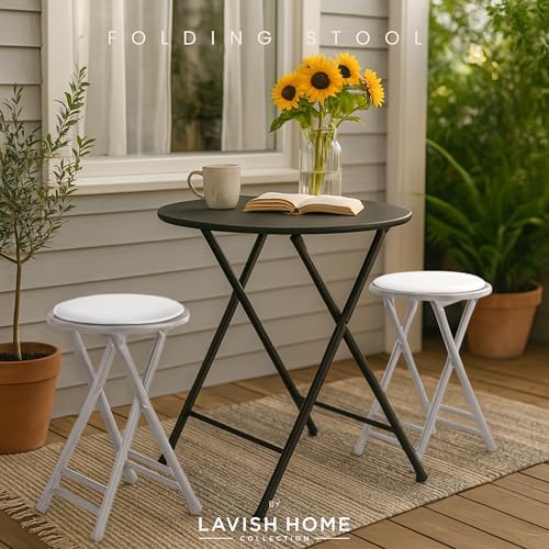 Lavish Home Folding Stool with Padded Backless Seat Set of 2, White, 24”