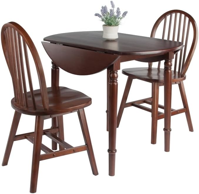 HomeStock Rustic Retreat 3 Piecec Drop Leaf Solid Wood Round Dining Table wit...
