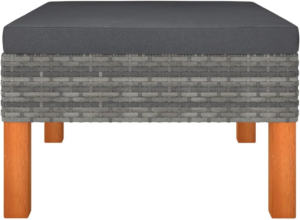 vidaXL Outdoor Footstool - Gray Poly Rattan and Solid Eucalyptus - Steel Fram...