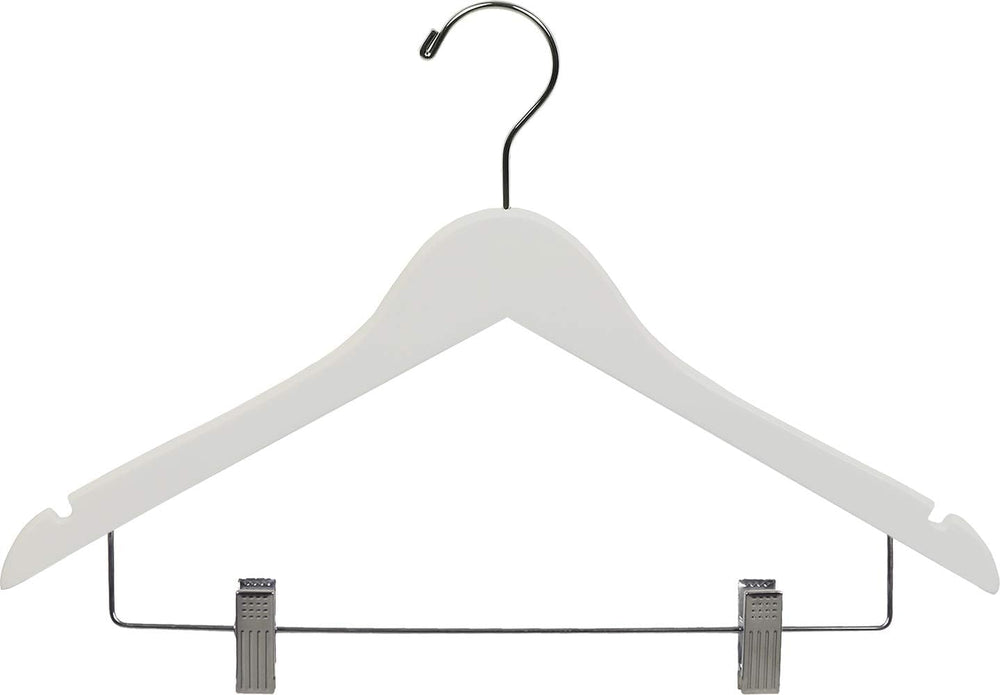White Wood Combo Hanger w/ Adjustable Cushion Clips, Box of 25 Space Saving 1...