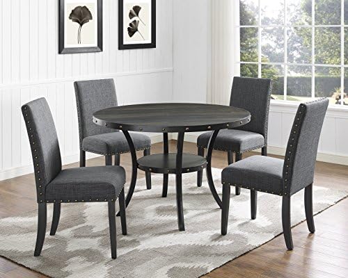 Roundhill Furniture Biony Gray Fabric Dining Chairs with Nailhead Trim, Pack ...