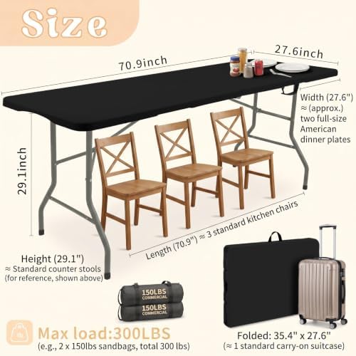 Set of 2 Folding Table 6 FT Lightweight Camping Table Black Portable Plastic ...