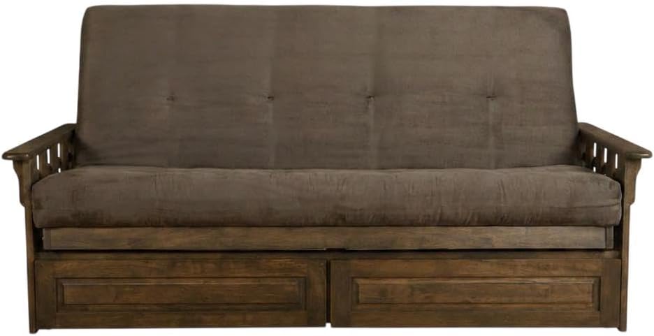Kodiak Furniture Tucson Full Futon Set in Rustic Walnut Finish with Storage D...
