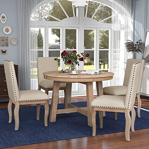 Harper & Bright Designs Round Kitchen Dining Table Set for 4, 5 Piece Far...