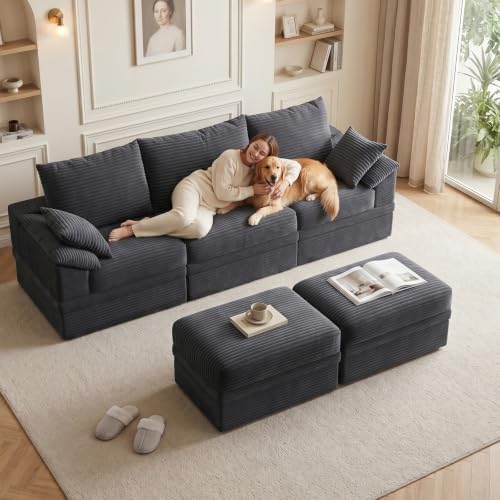 107" Modular Sectional Sofa Couch with Storage,U-Shape 3 Seat Comfy Mode...