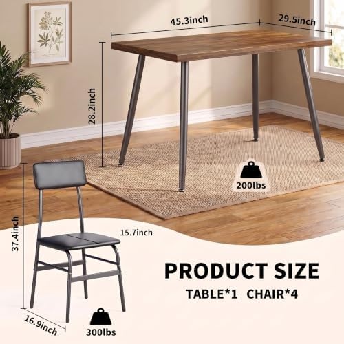 Gizoon 5 Piece Dining Table Set for 4, Modern Metal & Wood Kitchen Dinner...
