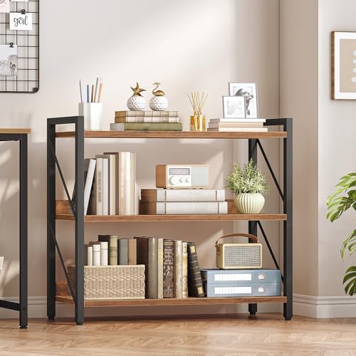 HOOBRO Bookshelf, 3-Tier Industrial Bookcase, Book Shelf Storage Organizer, B...