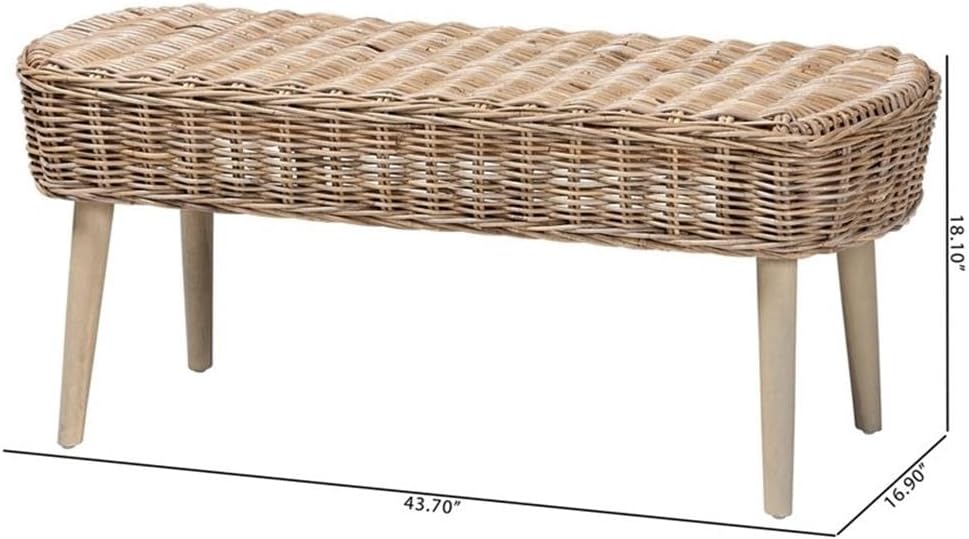 bali & pari Raisa Natural Kubu Rattan and Gray Acacia Wood Accent Bench