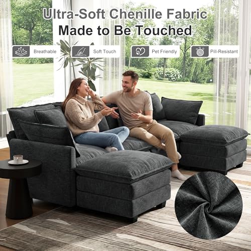 107" Cloud Couch Sectional Modular Sofa, Deep Seat Couches with Ottoman ...