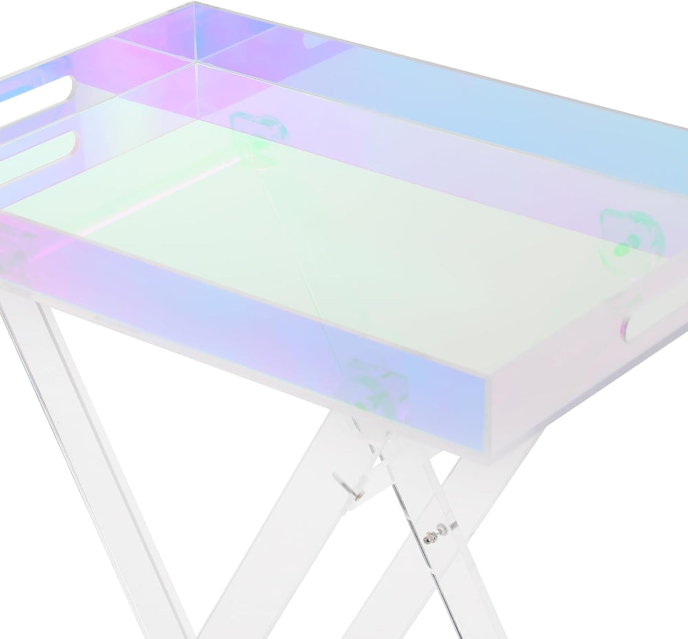 Acrylic Folding Tray Table,Iridescent End Table,Colorful Acrylic Side Table,R...