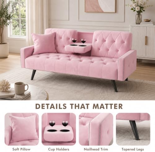 Anwick Modern Velvet 2 in 1 Futon Sofa Bed,Convertible Folding Sleeper Bed Co...