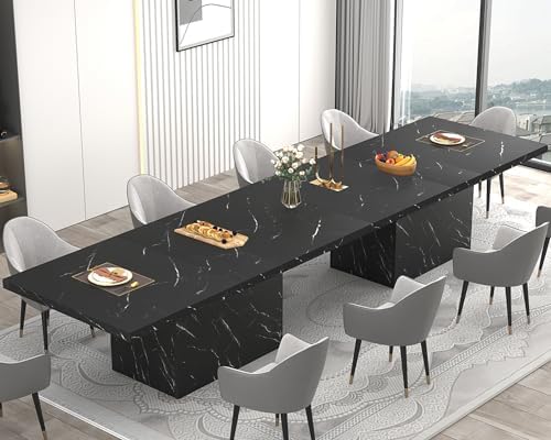 HSH 71" Black Faux Marble Dining Table for 6-8, Rectangle Dining Room Table