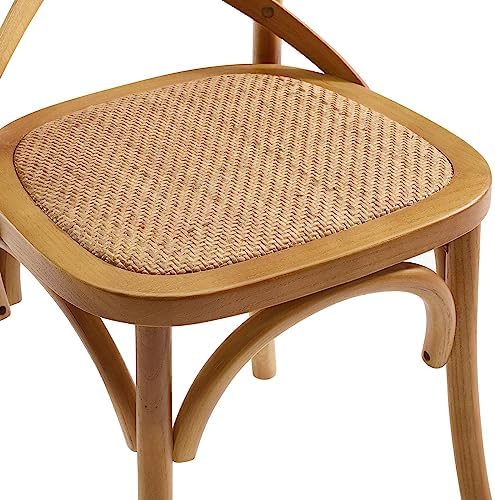 Modway Gear Rustic Modern Farmhouse Elm Wood Rattan Four Dining Chairs in Walnut