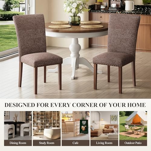 COLAMY High Back Upholstered Dining Chairs Set of 6, Brown