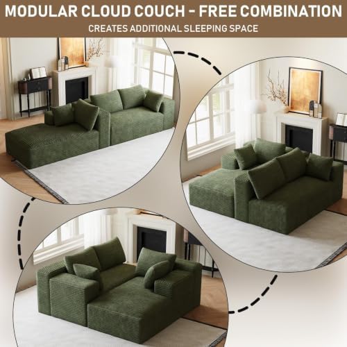 ONEMMLION 96" L-Shaped Cloud Couch Sofa with Chaise, Green | Corduroy Co...
