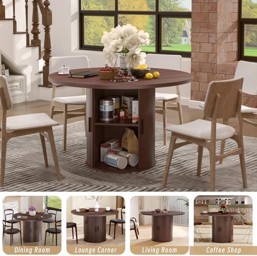 HOMMPA 48'' Round Dining Table for 4-6 Kitchen Table with Storage-Walnut