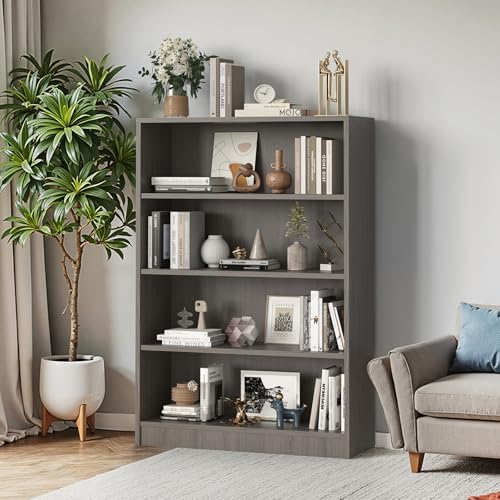 Farini 48 Inch Tall 4-Shelf Bookcase, Wood Bookshelf Storage Organizer Adjust...