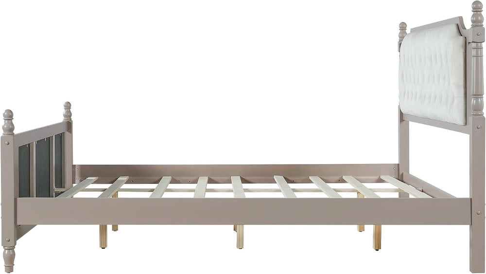 Peanu King Size Upholstered Platform Bed, Tufted Velvet Headboard, Solid Wood...