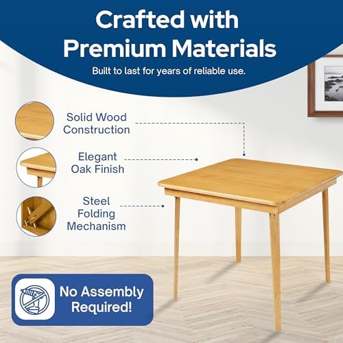 Stakmore Classic Straight Edge Square Wood Folding Table, 32x32, Oak