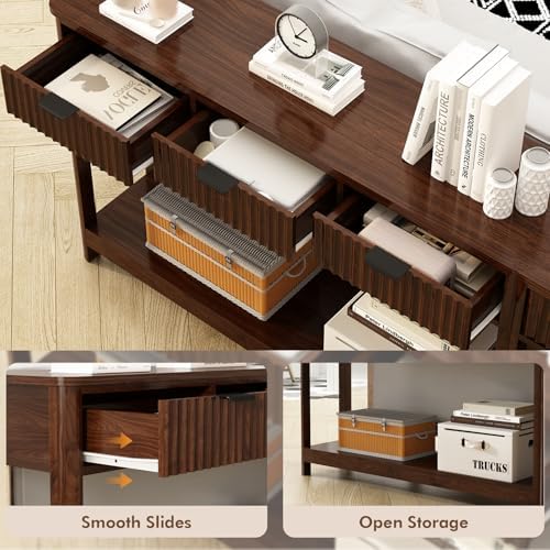 HOKYHOKY Fluted Console Table with Drawers, 47.1" Entryway Table, Walnut...