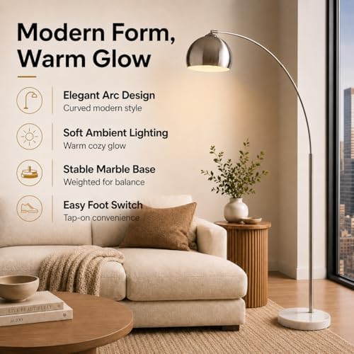 Teamson Home Arquer 68.1" Arc Floor Lamp for Living Rooms, Home Offices,...