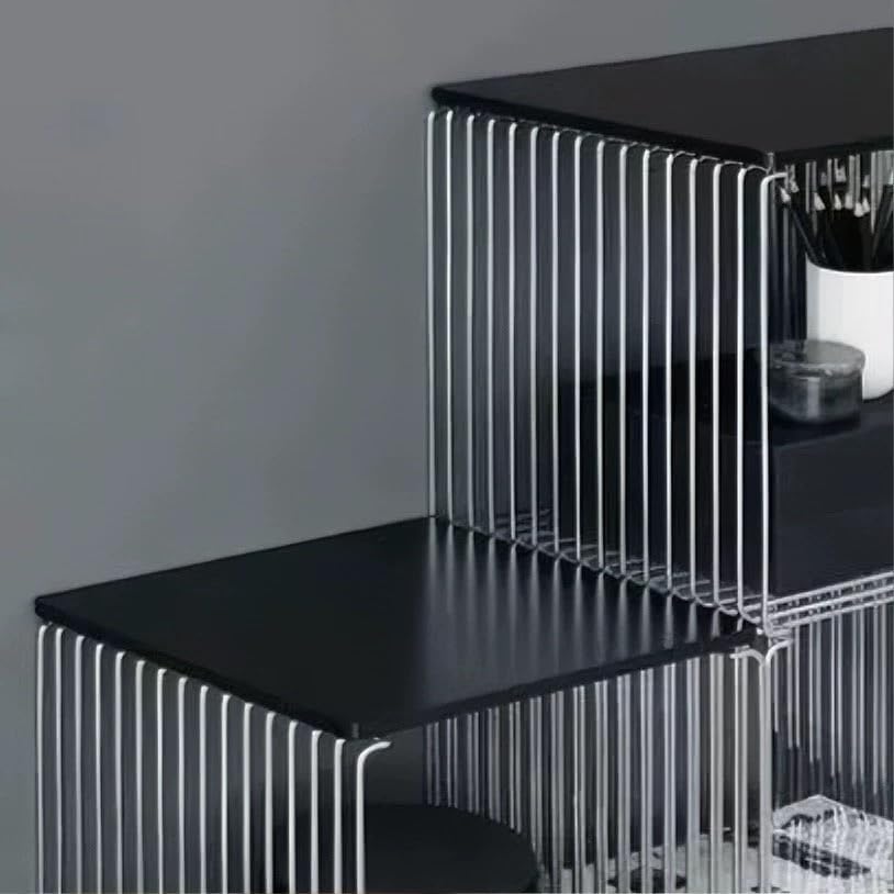 304 Stainless Steel Side Table,Square Geometry Retro Side Table Linear Metal ...