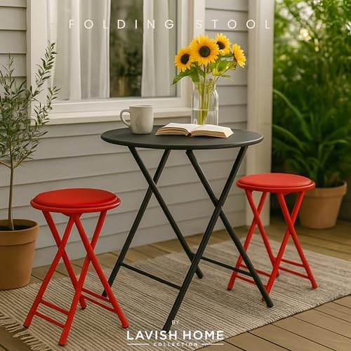 Lavish Home Folding Stool - Set of 2 Counter Height Bar Stools – 24-Inch Back...