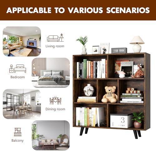 Shintenchi Cube Storage Organizer, 3 Tier Mid-Century Bookcase with Legs Cube...