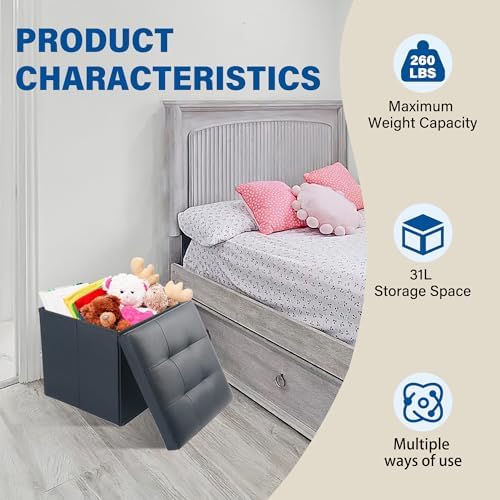 LotFancy Storage Ottoman, 2 Pack, Foldable Foot Rest Stool, 13x12x12 Inches S...