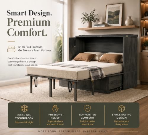 Mega Solutions Murphybedz Tuscany Murphy Cabinet Chest Bed with Charging Stat...