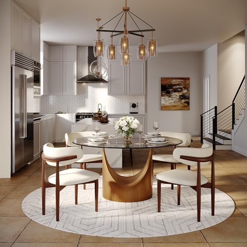 POVISON Round Dining Table for 4, 51" Glass Tabletop Dining Table with B...
