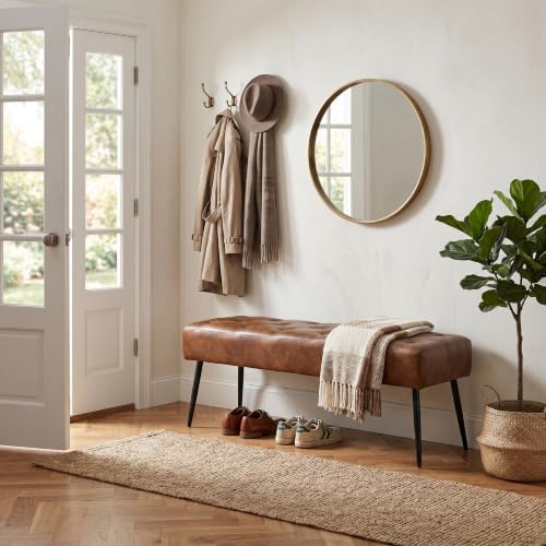 DUHOME Button-Tufted Ottoman Bench, Upholstered Bedroom Benches Leather Footr...