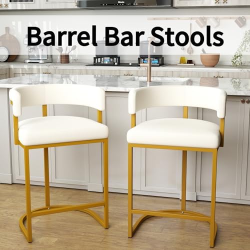 Modern Barrel Bar Stools Set of 3, 24" Velvet Counter Height Stools with...