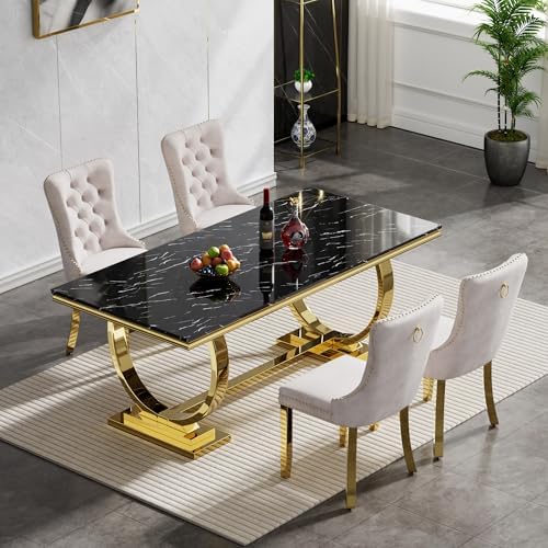 5 Pcs Dining Table Set, Kitchen and Dining Room Table Set for 4, 68" Rec...