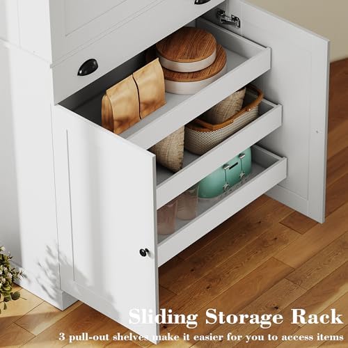 IRONCK 72" Kitchen Pantry Cabinet with Drawer and Sliding Racks, White |...