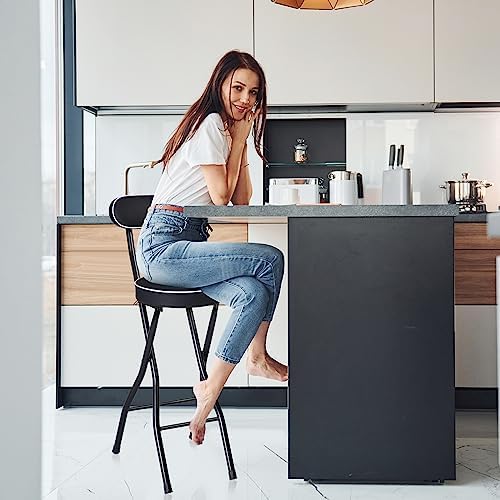 Thyle 2 Pcs 25.6 Inch Folding Bar Stool with Backrest, Cushioned Seat