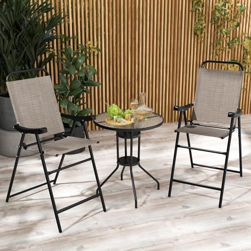 COSTWAY 4 Pieces Patio Folding Bar Chairs with Metal Frame, Footrest, Arms