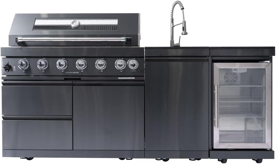 82 Inch 304 Stainless Steel Outdoor Integrated BBQ Kitchen Station (Black) | ...