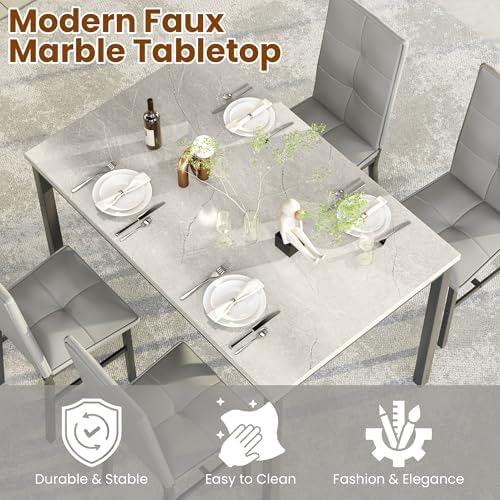 Hooseng Dining Table Set for 4, Faux Marble Small Kitchen Table with 4 PU Lea...