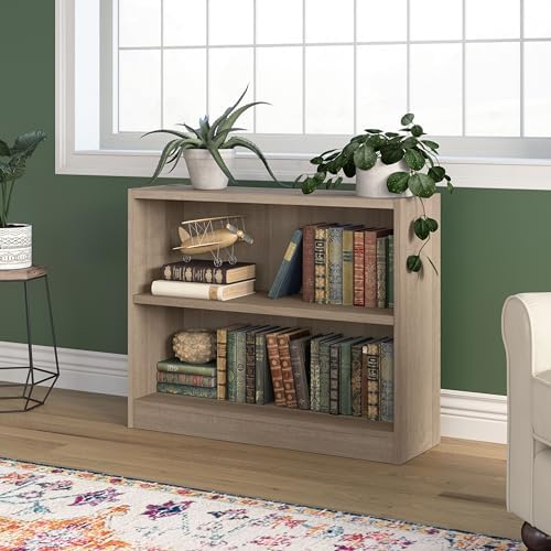 Bush Home Small 2 Shelf Bookcase, 2 Tier Bookshelf Storage Cabinet with Adjus...