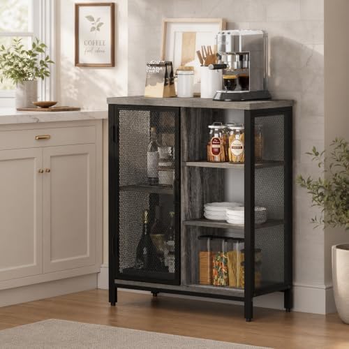 BON AUGURE Liquor Cabinet Bar for Home, Small Coffee Storage Station, Gray