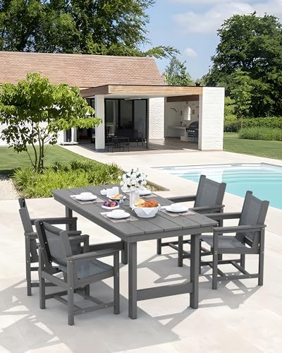 SERWALL 5 Pcs HDPE Patio Dining Set, HDPE Dining Set for 4, Gray