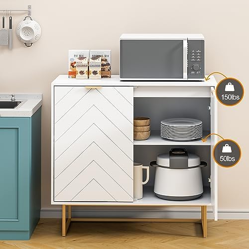 Modern Sideboard Buffet with Storage, Set of 2 Modular Cabinets, White