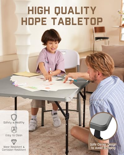 FanttikOutdoor Folding Card Table 34" Square, 2 Heights, Picnic Party Ga...