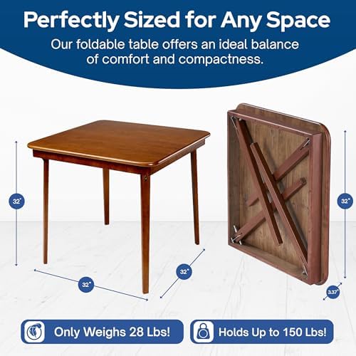 Stakmore Classic Straight Edge Square Wood Folding Table, 32x32, Fruitwood