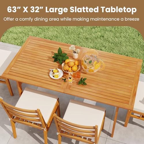 Tangkula 7 Pieces Patio Acacia Wood Dining Set, Outdoor Heavy Duty Rectangula...