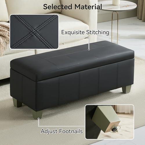 WUTUTUEE 41" Faux Leather Storage Ottoman, Stitch Tufted Rectangle Uphol...