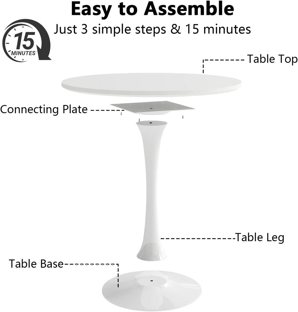 27.5" White Round Dining Table, MDF Top with Metal Pedestal Base, Modern...