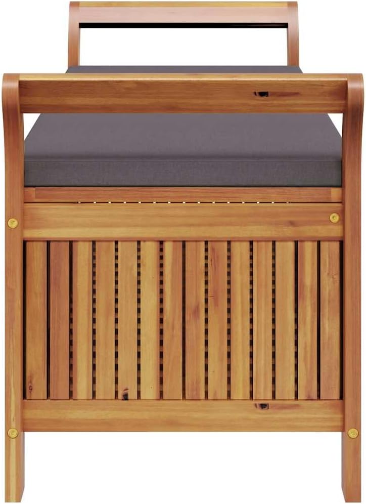 Acacia Wood Outdoor Storage Bench with Cushion, 49.6" Patio Storage Benc...