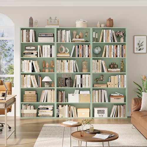 FOTOSOK 6 Tier Tall Bookshelf and Bookcase with Open Display Shelves, Green